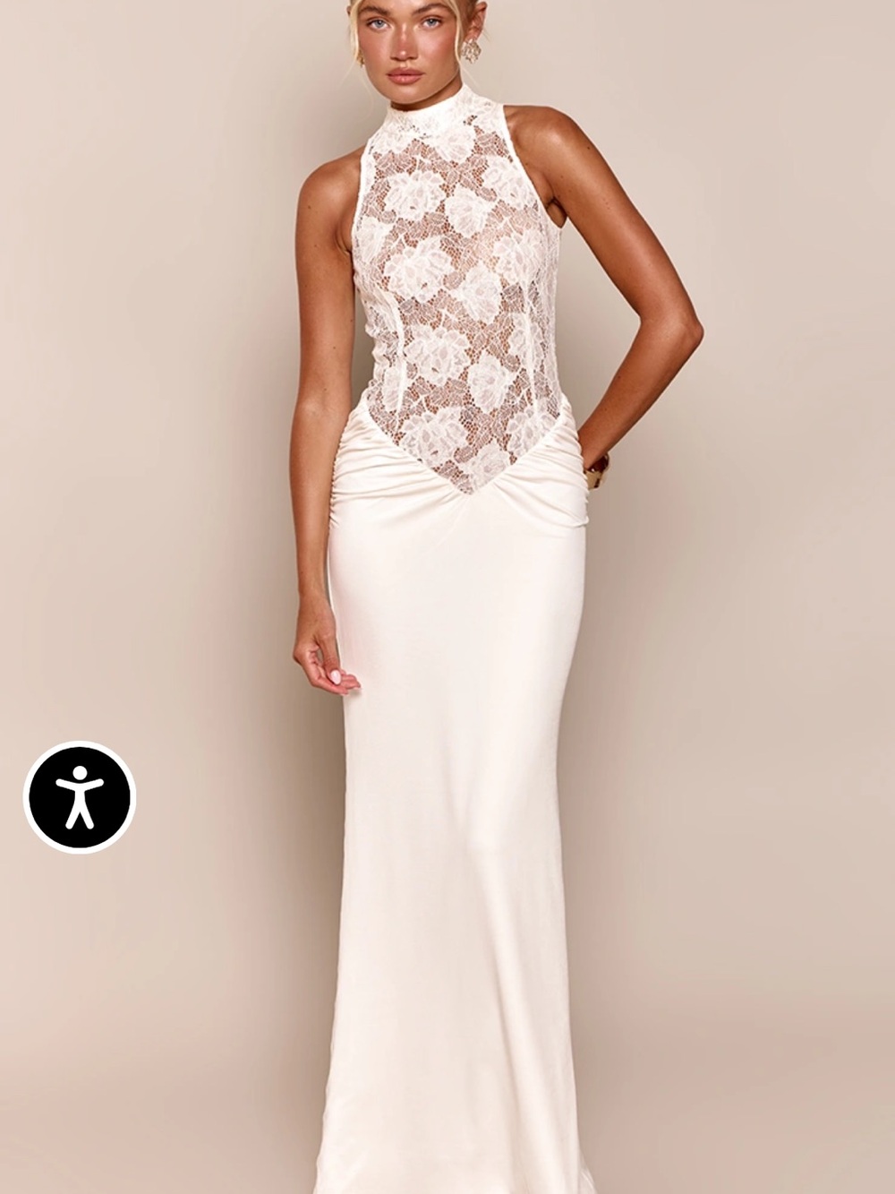 Princess Polly Cream Lace High-Neck Maxi Wedding Dress